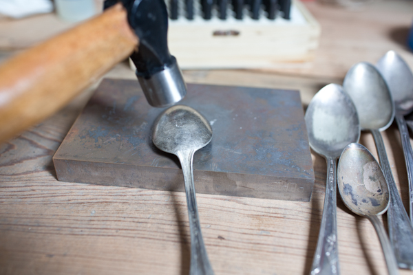 Hammering a Silver Spoon to Make a Garden Marker