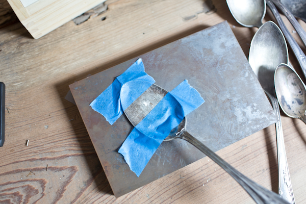 Stamping Letters into a Taped Down Spoon