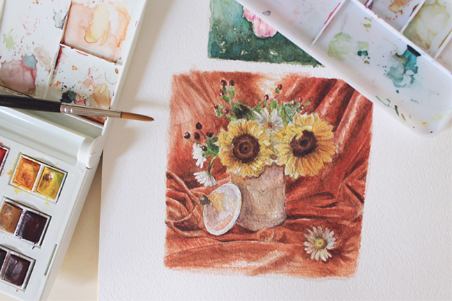 Sunflowers watercolor painting 