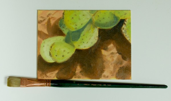 Cactus; oil 6x8; no. 10 flat; Large brush painting