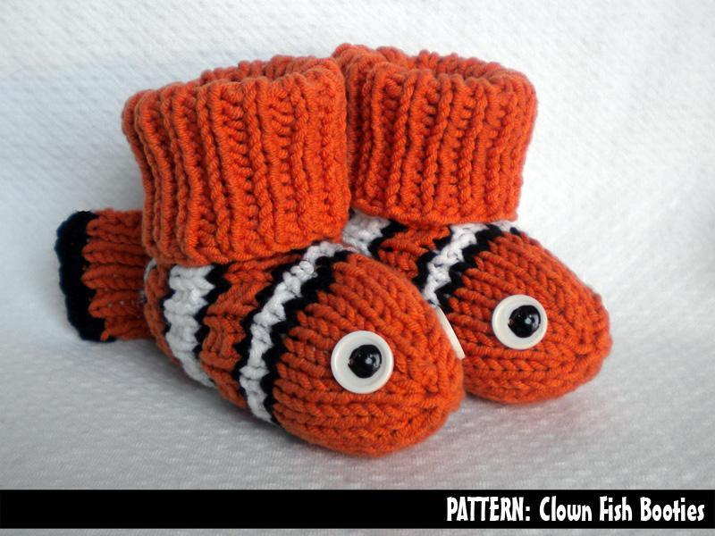 Knitted clown fish baby booties