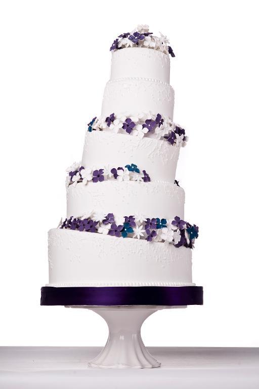 White and Lavender Flowers Cake