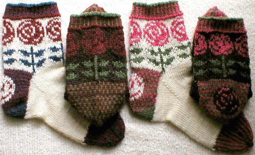 Art Nouveau knitted rose socks