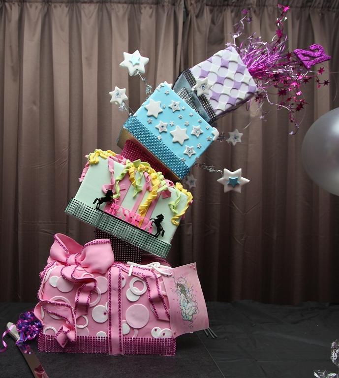 Elaborate Topsy-Turvy 21st Birthday Cake