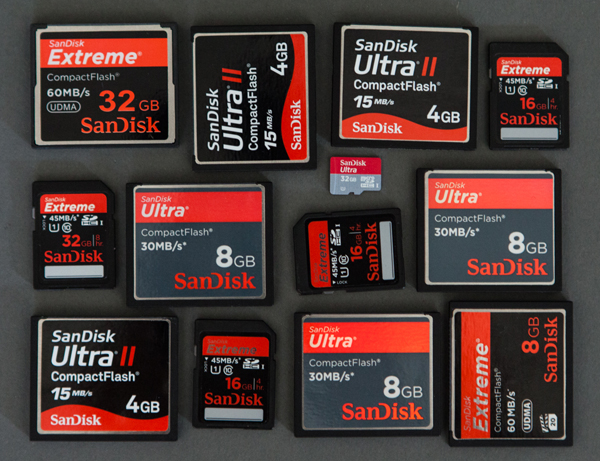 A variety of SanDisk cards