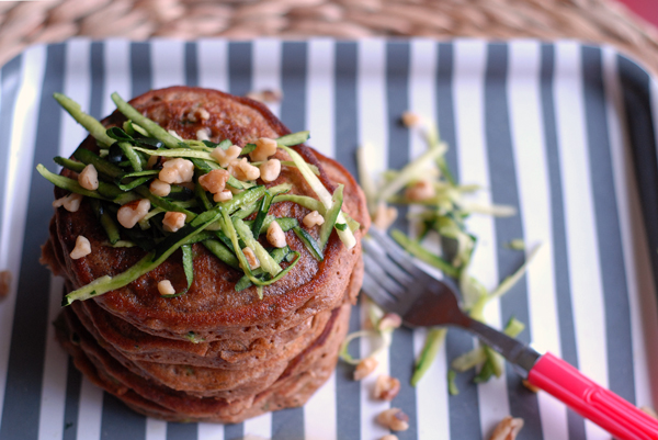 Zucchini-Walnut Pancakes on a Plate