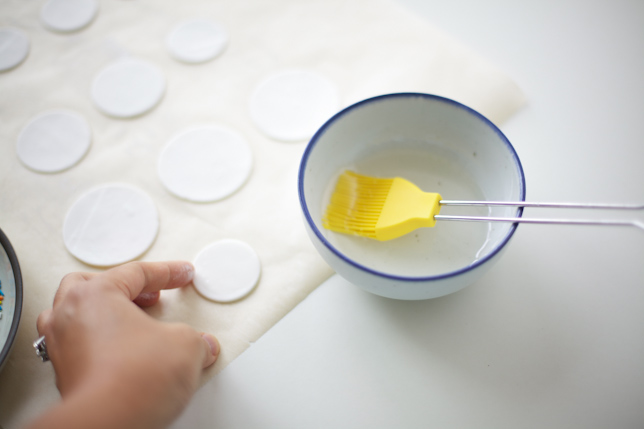 Brushing gum paste with simple syrup