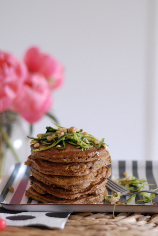Stack of Zucchini-Walnut Pancakes Ready to Be Served