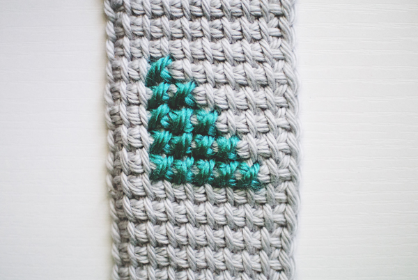 cross-stitching on tunisian crochet