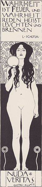 Klimt's Nudas Veritas lithograph illustration for Ver Sacrum