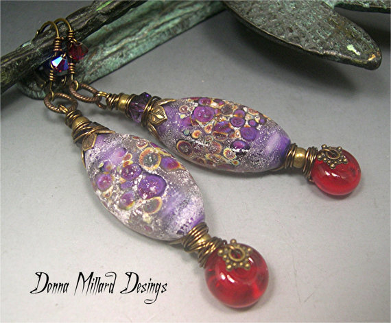 Earrings by Donna Millard using lampwork glass beads by Donna Millard