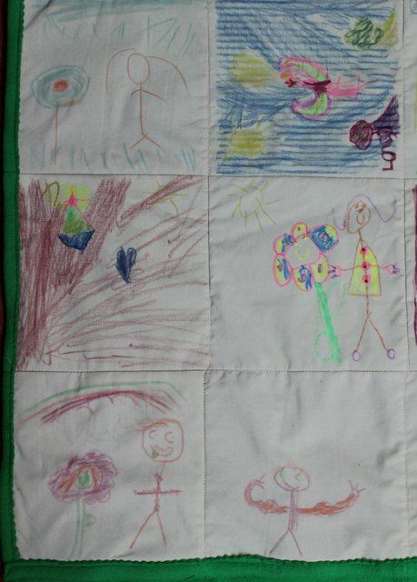 Kids make a quilt from crayons