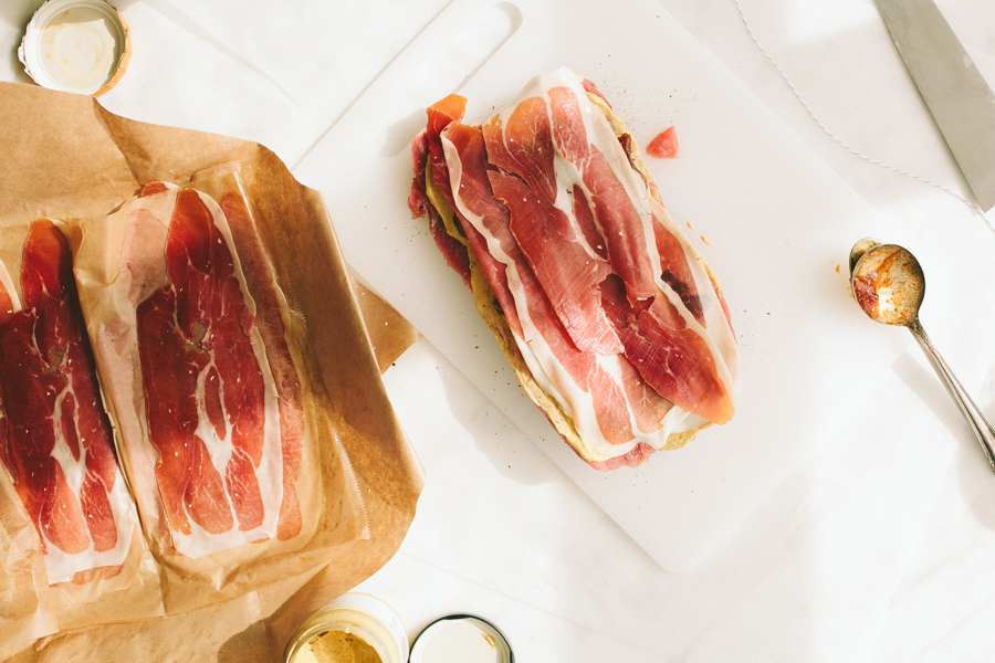 Pork loin stuffed with Serrano ham and seasonings