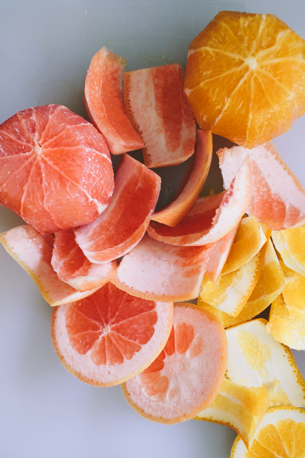 freshly peeled citrus fruits