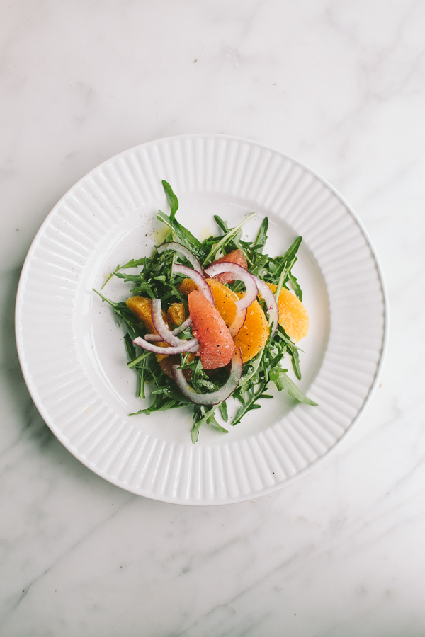 Savory arugula + grapefruit fruit salad