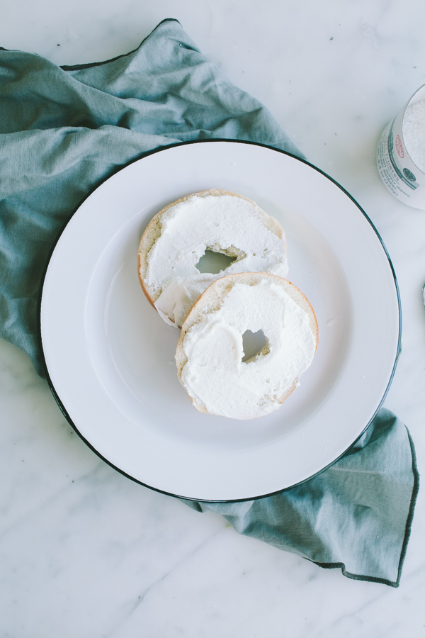 Delicious toasted bagel with creamy homemade labneh