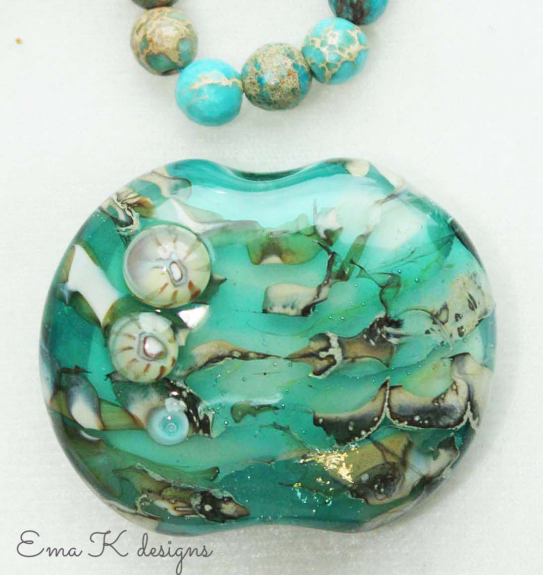 Unstrung art bead by Ema Kilroy with jasper rounds