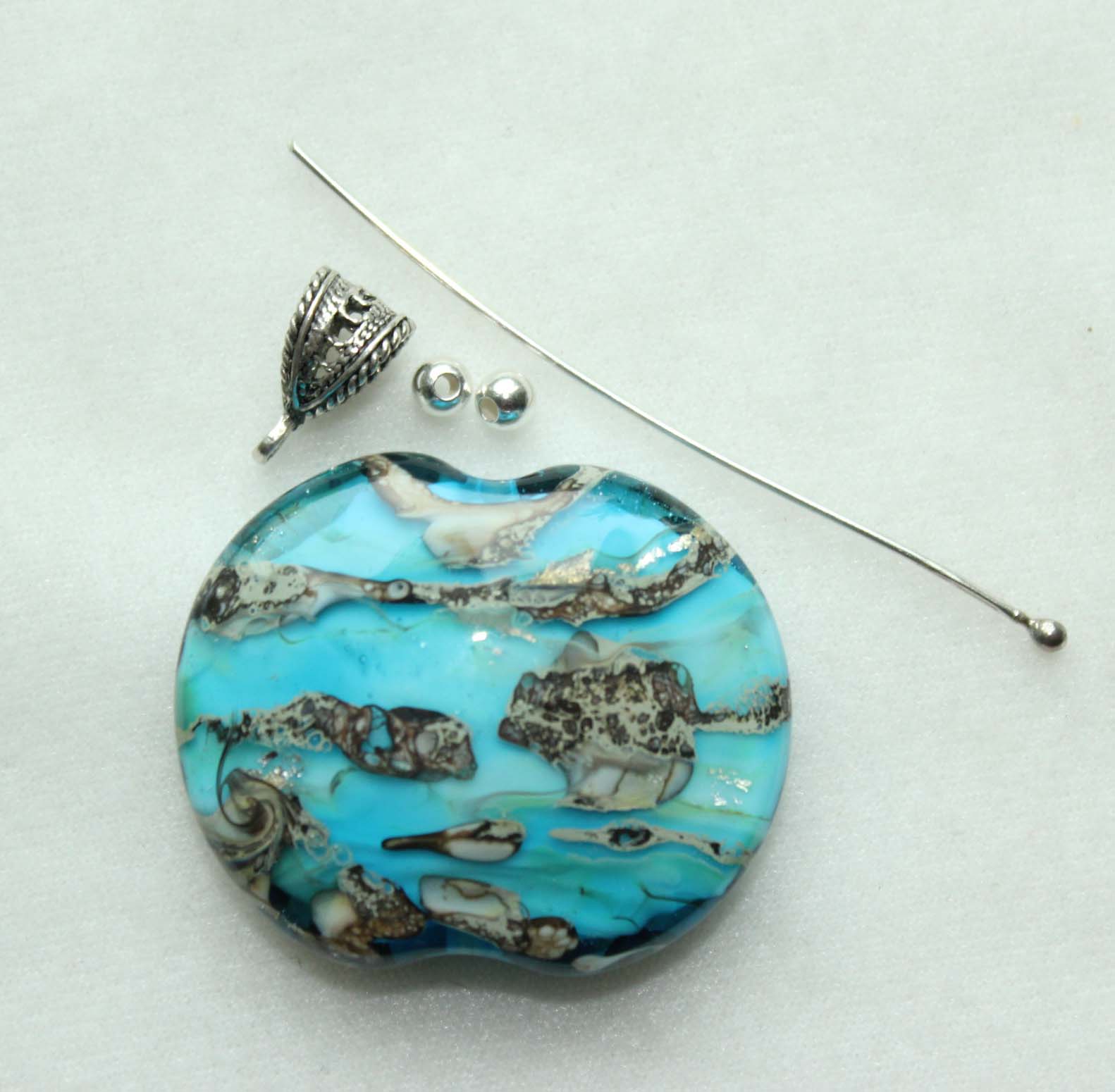 Large lentil shaped lampwork bead