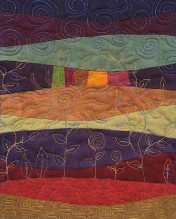 Landscape Quilt using curved piecing and freeform quilting