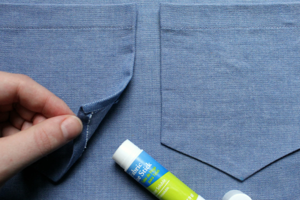 Twin Pockets Sewn to Garment after Securing with Fabric Glue