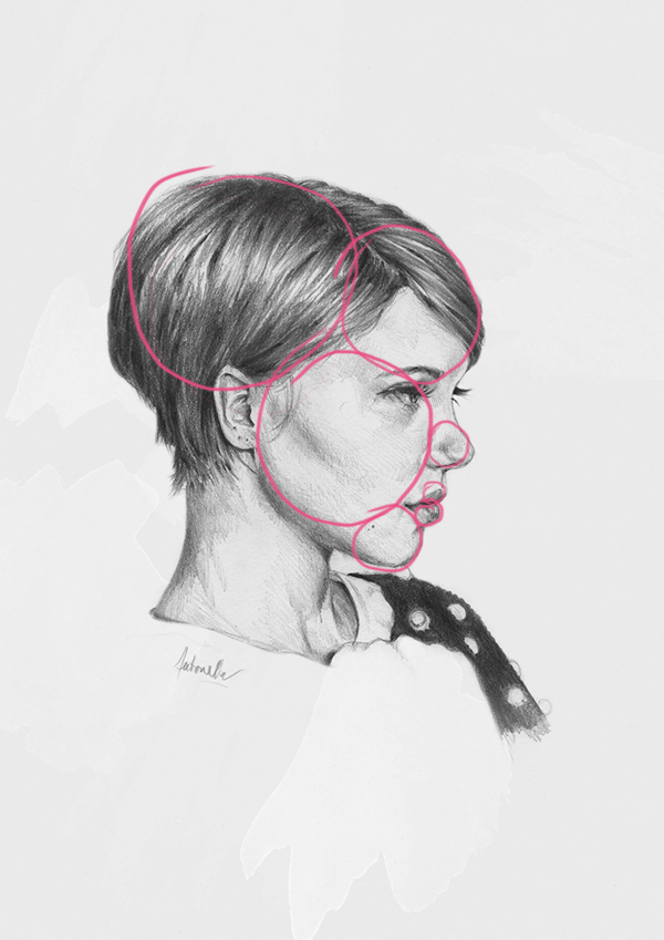 simple shapes on portrait sketch of Lea Seydoux