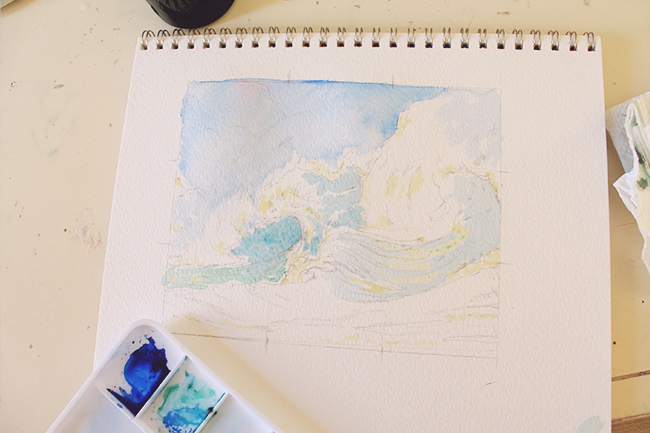 first wash watercolor crashing waves