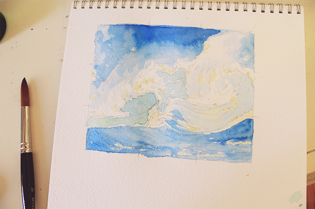 first wash watercolor crashing waves