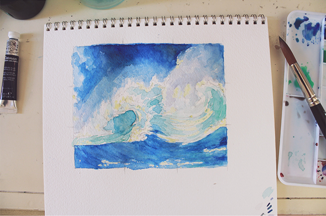 first wash watercolor crashing waves