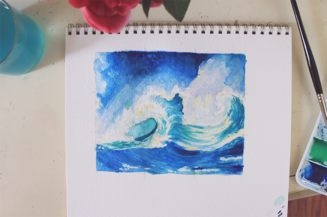 watercolor crashing waves wip