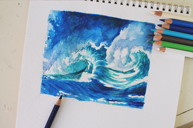 color pencils crashing waves wip