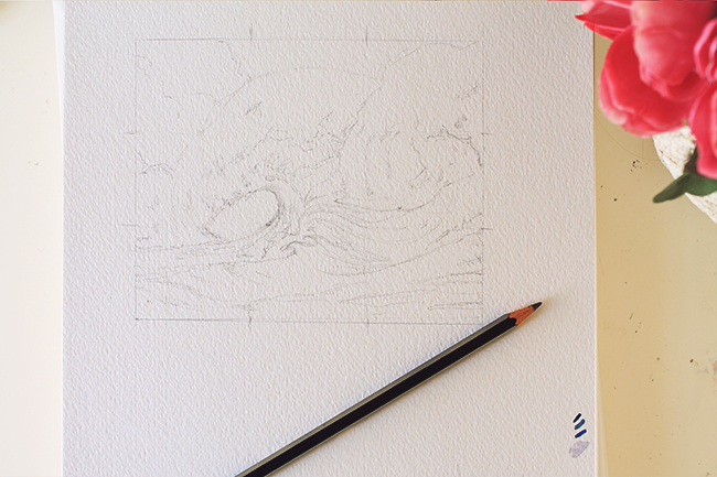 crashing waves pencil outline