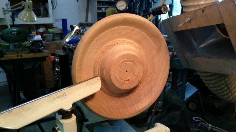 Unfinished Bowl on Woodturning Lathe