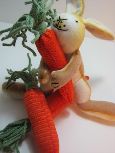 stuffed rabbit with stuffed handmade carrots