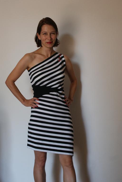 dress in navy and white stripes