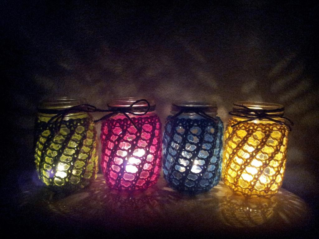 Knit mason jar cozies