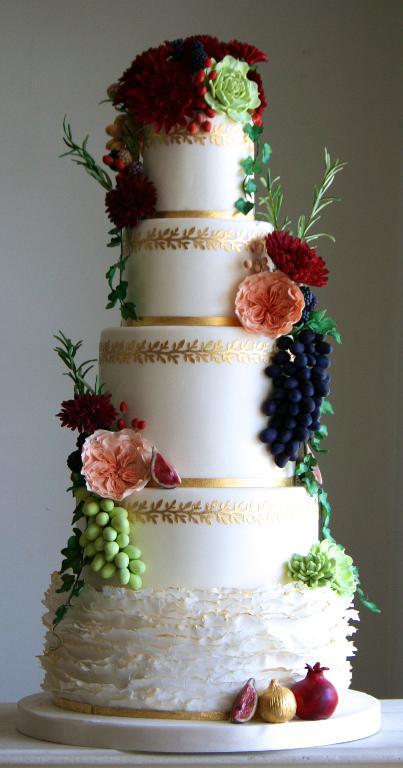 Gold Flower and Fruit Cake