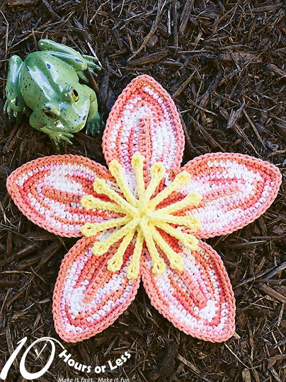 Crochet lily dishcloth