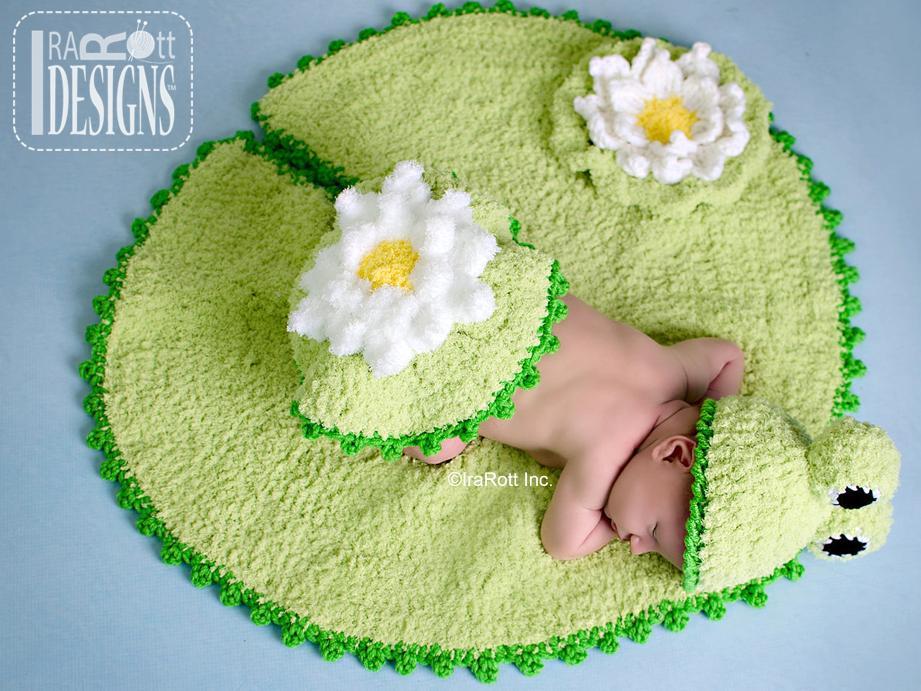 Crochet baby frog on a lily pad