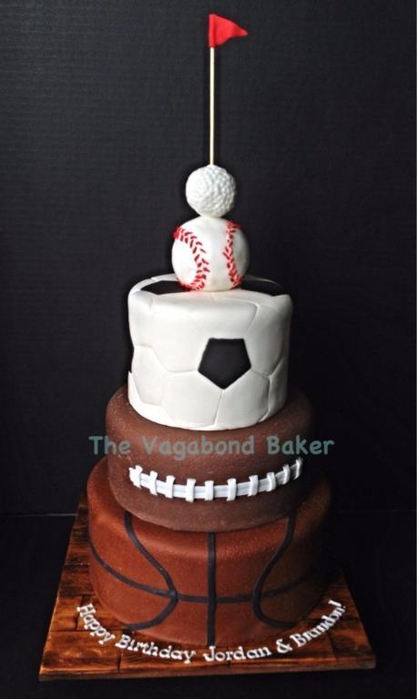 Sport balls stacked to form cake tiers