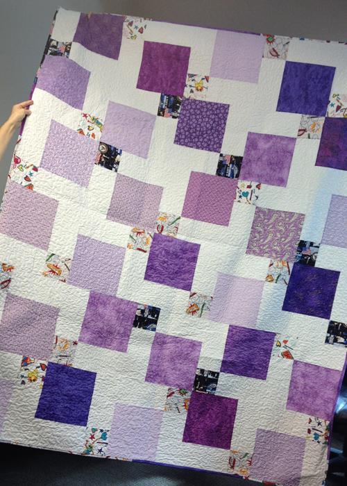 Pretty purple one-block quilt on Craftsy