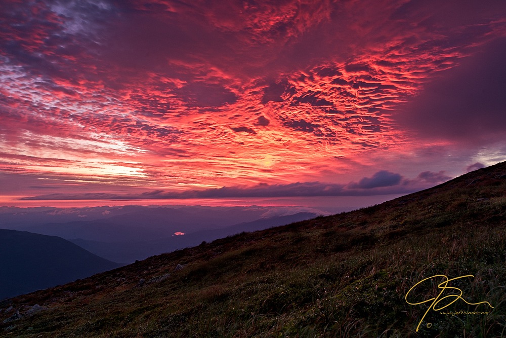 Fiery sunrise on Mount Washington