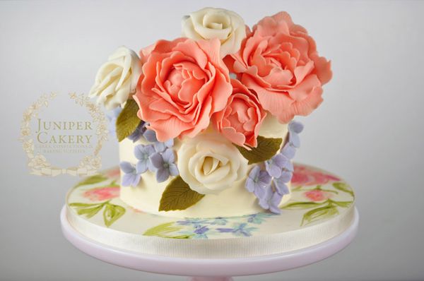 Peony hand-painted cake