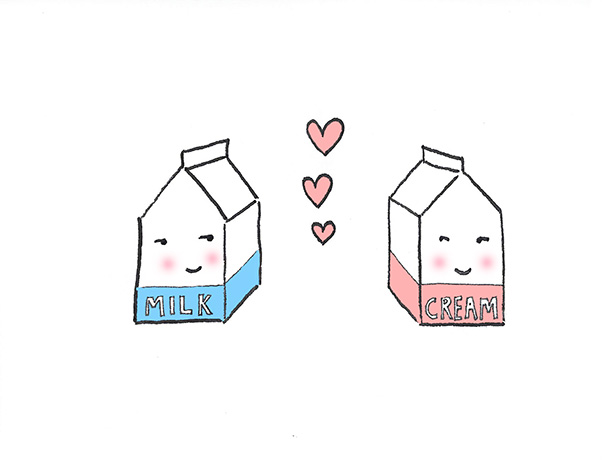 Milk and cream cartons in love