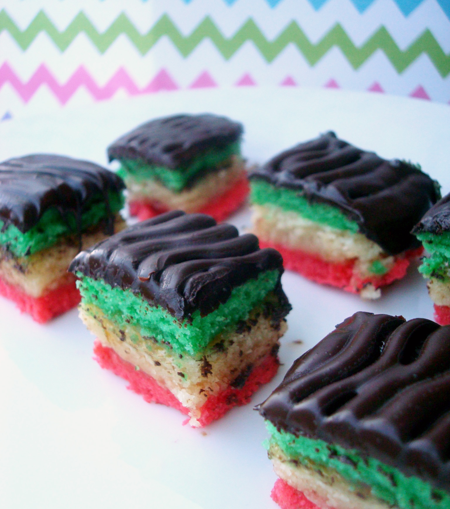 Delicious rainbow cookies on a plate