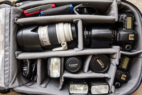 Bag overloaded with photography gear