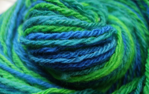 blue and green chain plied yarn