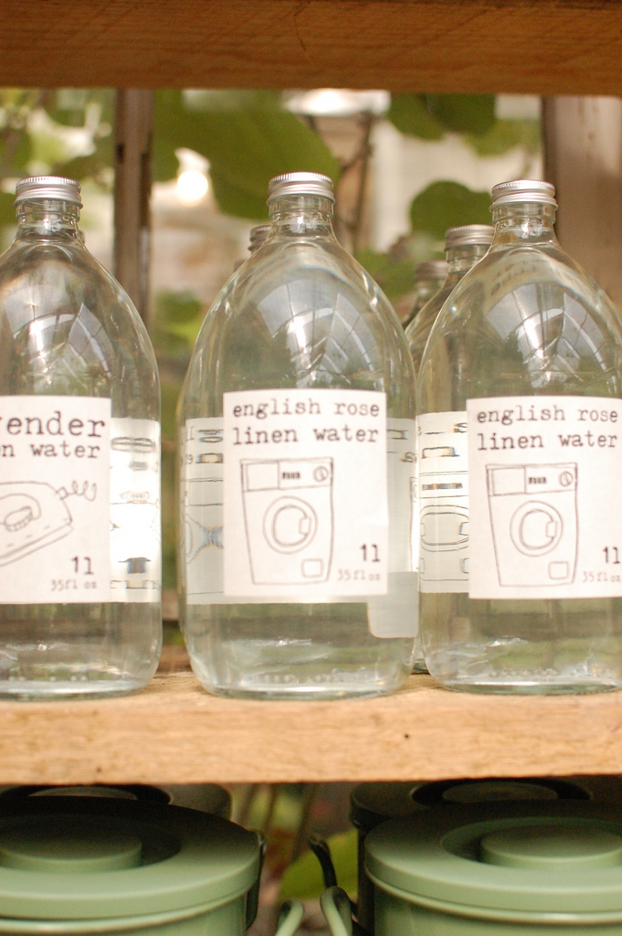 Glass Bottles of English Rose Linen Water