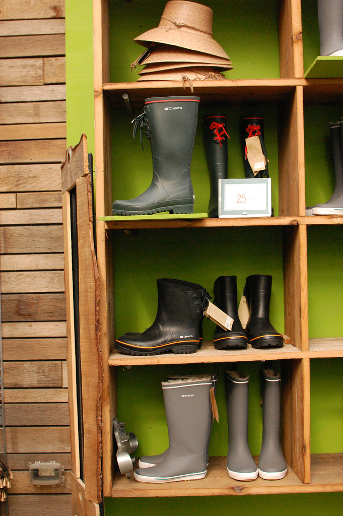 Gardening Boots and Hats on Display