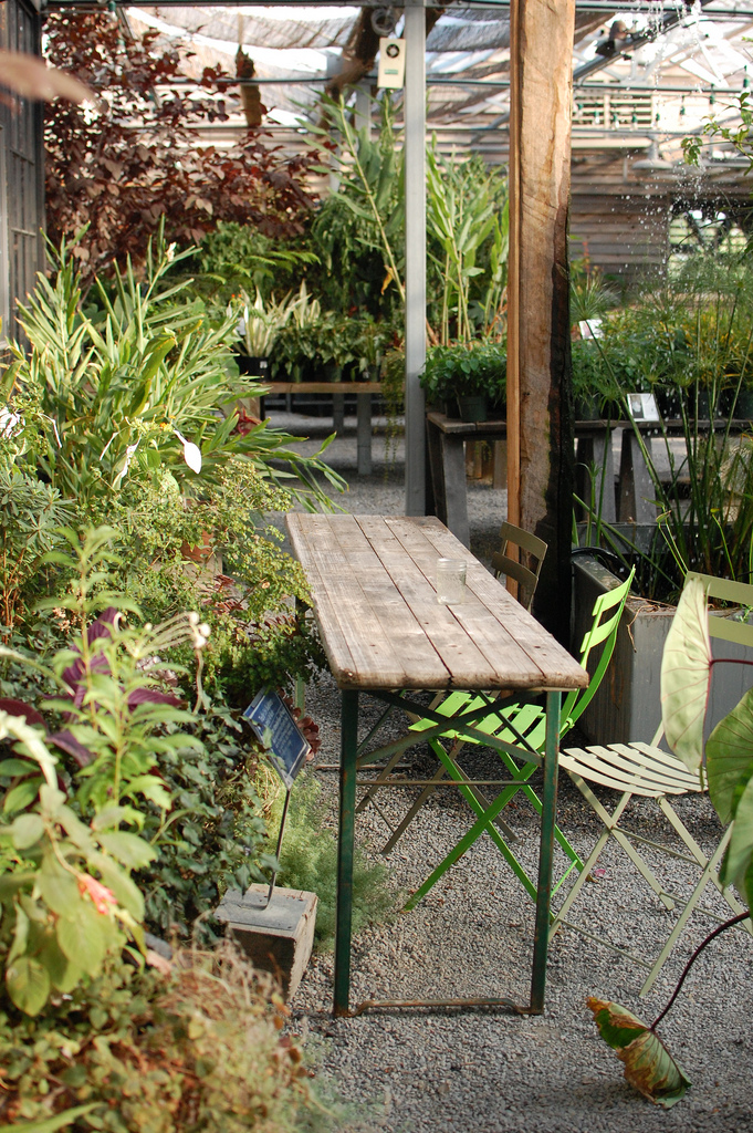 Wooden Table and Benches in Garden Store