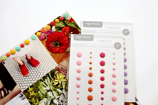 Enamel dots for scrapbook page